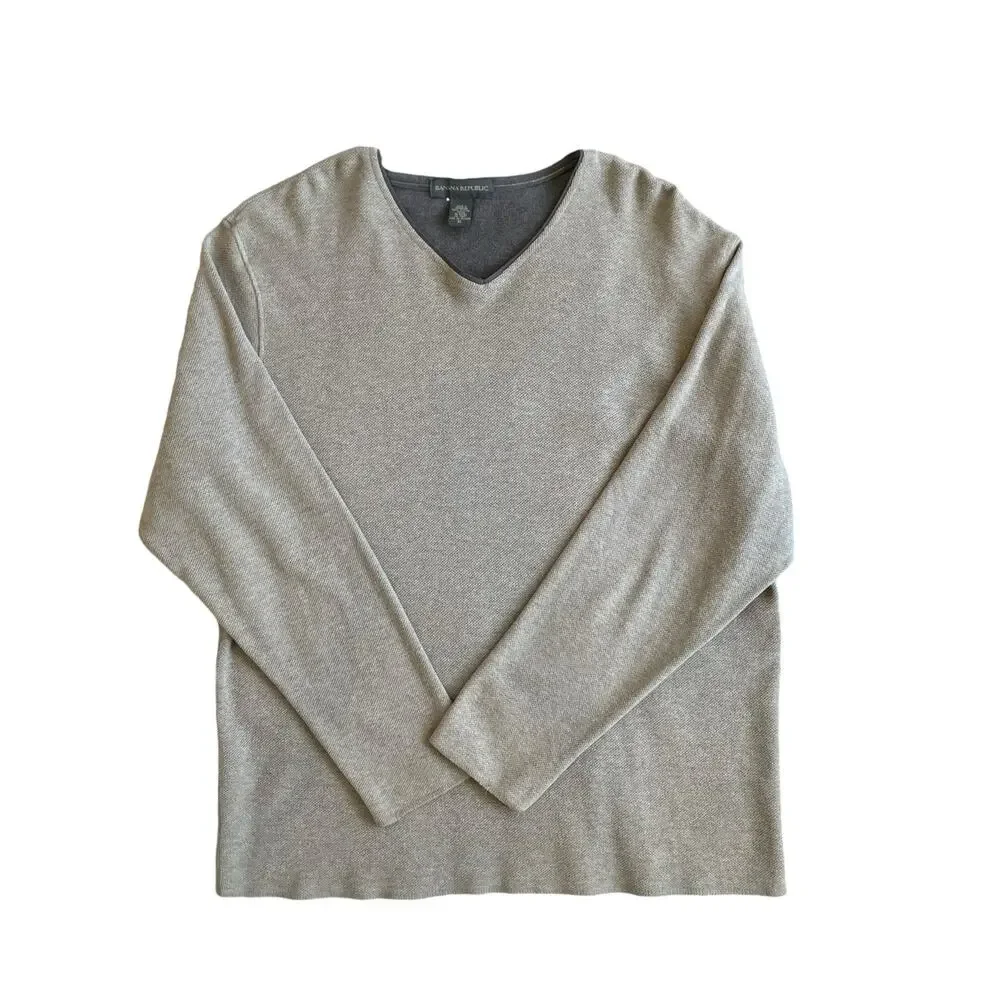 Banana Republic Mens 100% Cotton V-neck Long Sleeve Sweater Shirt Beige Size XL